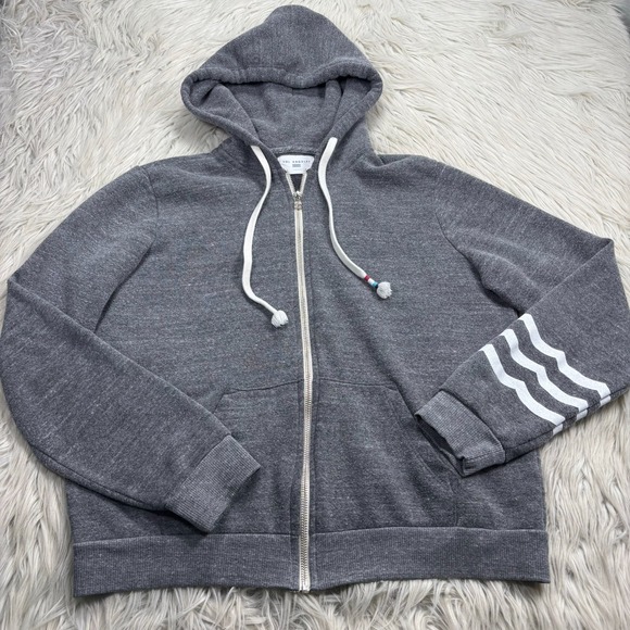 Sol Angeles Tops - Sol Angeles Women's L Gray Striped Arm Zip Hoodie Athleisure Preppy Sporty